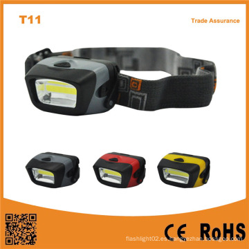 T11 Emergencia exterior portátil Camping COB LED 3xaaa faro de gran alcance